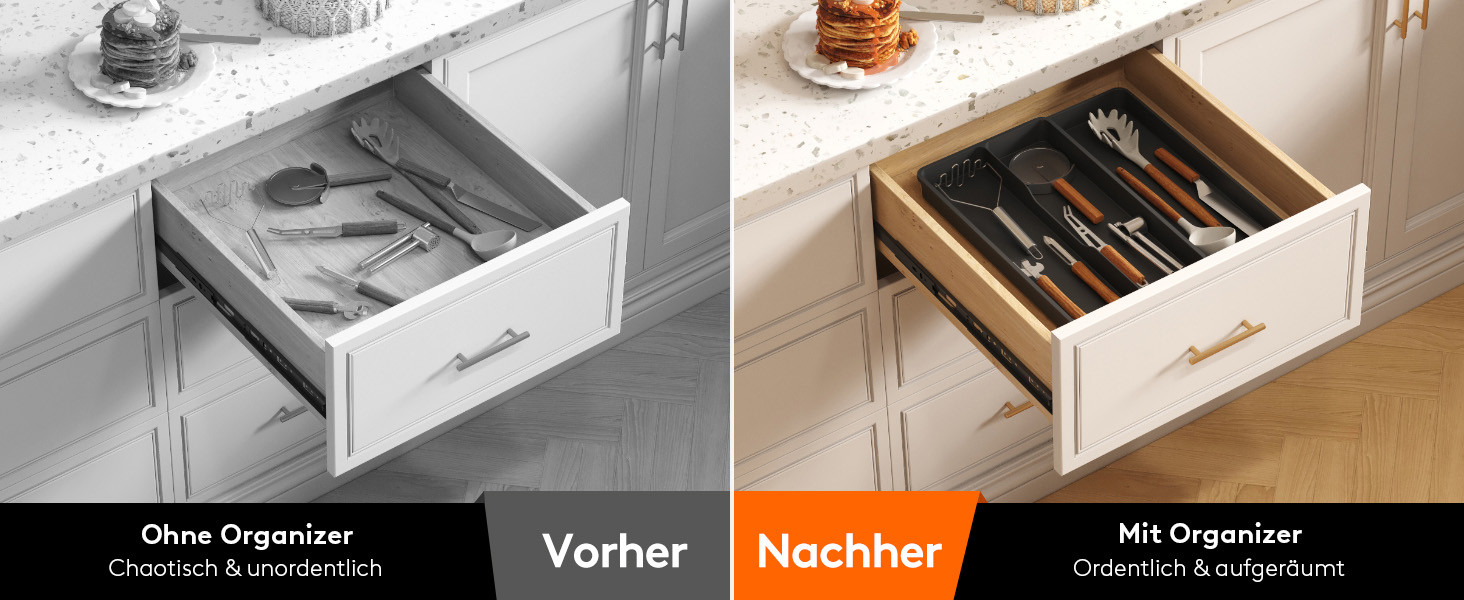 Органайзер для столових приладів Lifewit в шухляду, розширюваний (43.9 см), чорний, 23-37 x 40 x 4.6 см - для кухні, ложок, ножів, лопаток