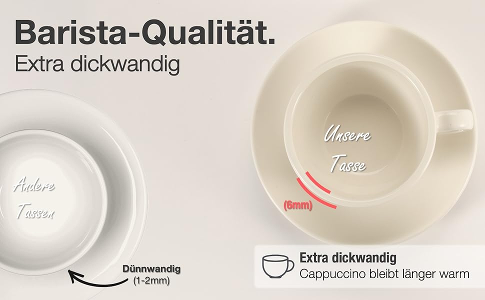 Набір кавових чашок Barista Pro Cappuccino 200мл - 4 шт. Преміум якість, ручна робота, з підставками. Кераміка Steingut.