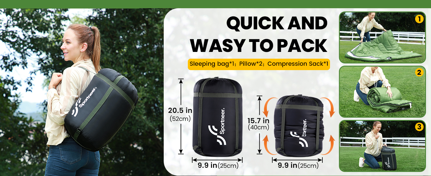 Сплячий мішок Outdoor Sportneer для 2 осіб, 220x150 см, 3.5 кг, з 2 подушками, 4 блискавки, дорослий, чорний