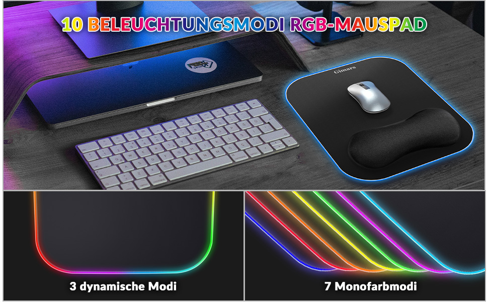 Килимок для миші ігровий Gimars RGB XXL 800x300x5mm з підсвічуванням 12 LED, водовідштовхувальна поверхня, протиковзкий гумовий низ, чорний