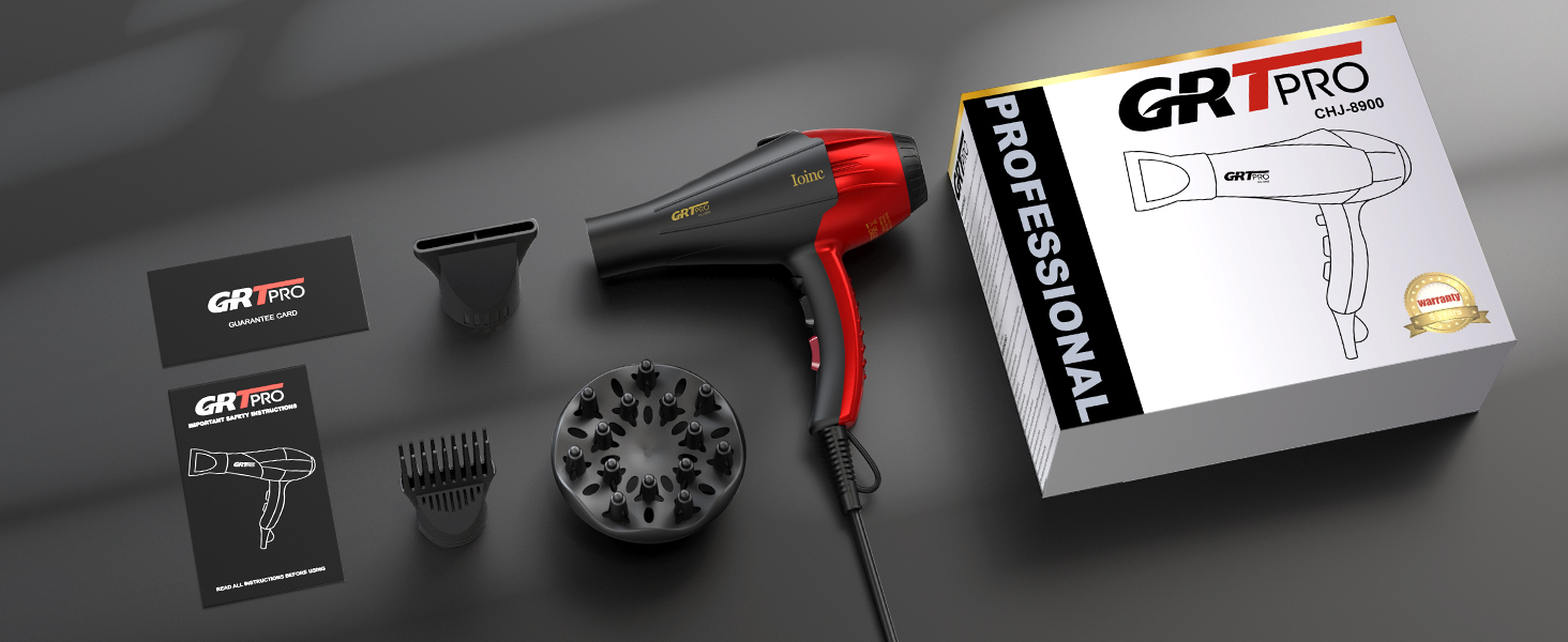 Професійний фен з іонізацією 2400W з AC-двигуном, з насадкою-дифузором, 40 млн негативних іонів, 3 режими температури, 2 швидкості, для салону краси та дому, чорний