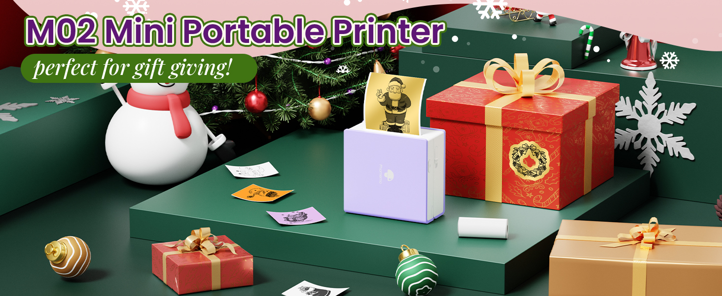 Phomemo Mini Drucker: Портативний термальний фотодрук, USB, сумісний з Android/iOS, для щоденників, навчання, DIY, зелений, M02, з рулоном паперу