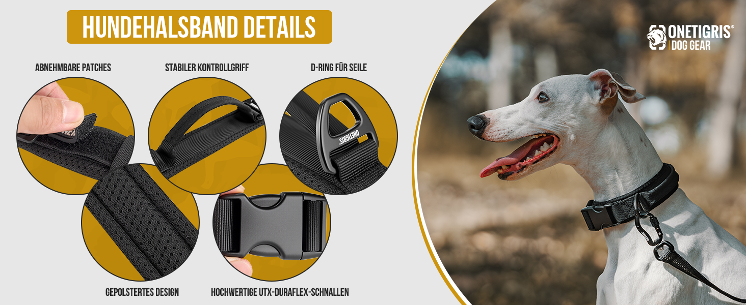 Нашийник для собак OneTigris, тактичний, з ручкою, чорний, S (25-33 см)