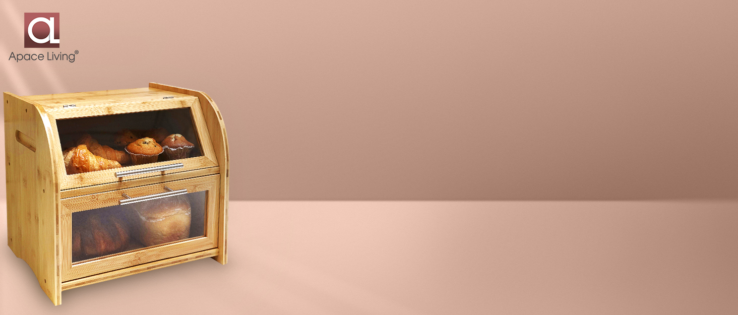 Бамбуковий хлібний ящик Arise з вентиляцією, 2 полиці та вікно, для хліба, бургерів, сендвічів. 40 x 26 x 37 см