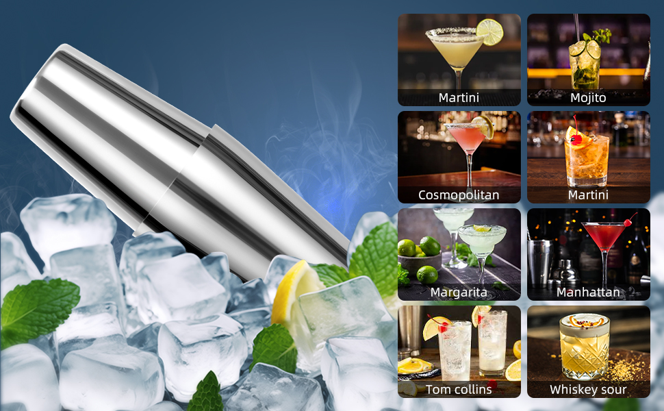 Набір для коктейлів Cinnani Boston 20 предметів - професійний міксінговий набір зі стійкою та аксесуарами для бару - шейкер та набір бармена з нержавіючої сталі - подарунковий набір