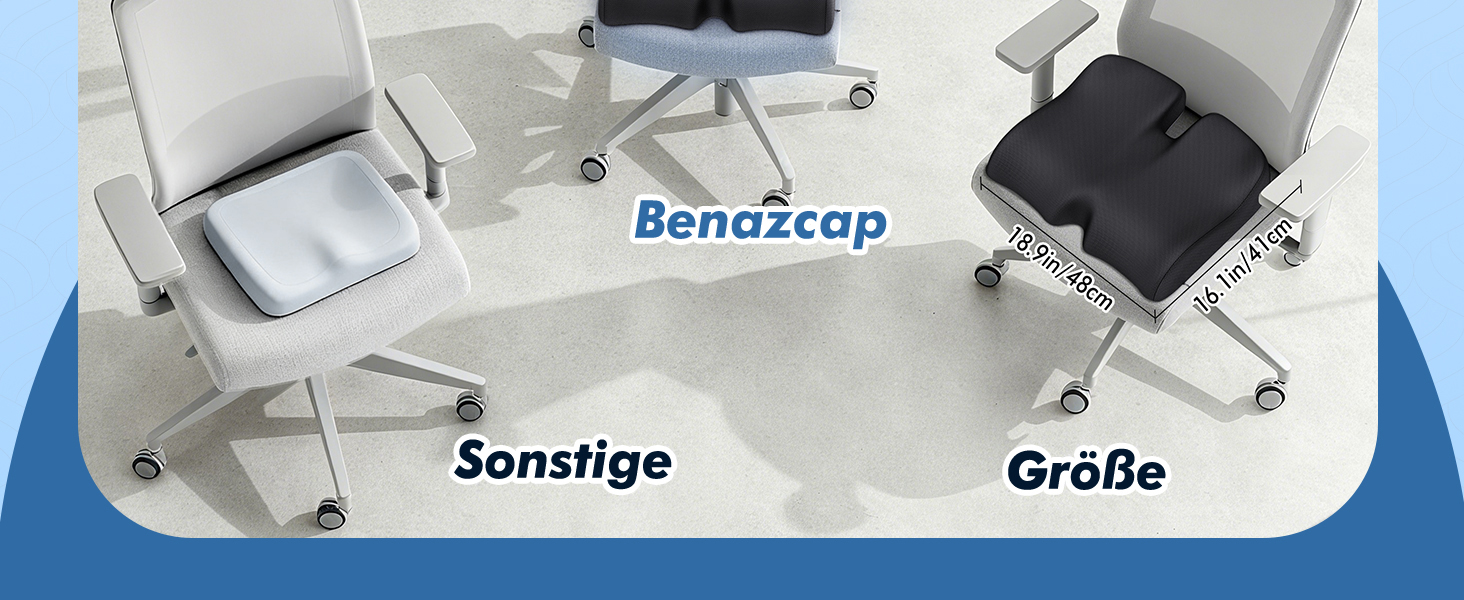 Подушка ортопедична з піни Memory Foam Benazcap для сидіння: зняття тиску, для авто, офісу, геймінгу, дому. Знімний чохол (45x41x8 см)