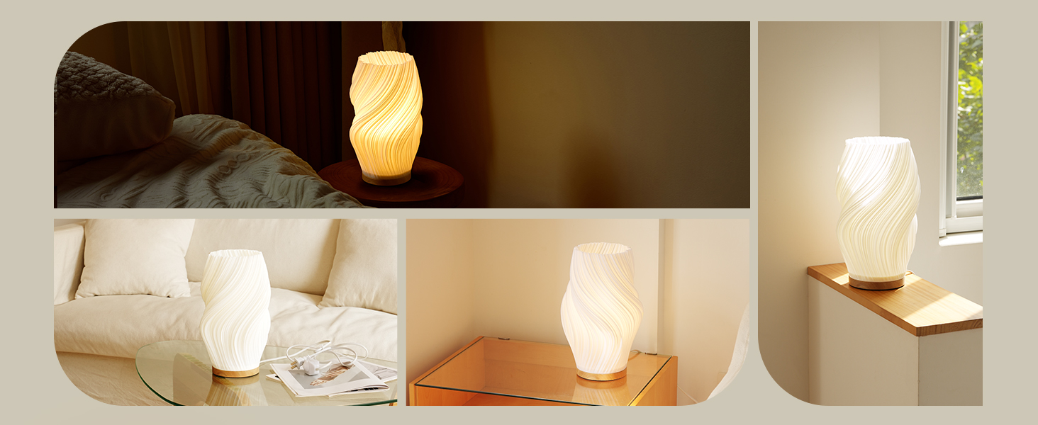 Стійлова лампа Dawnwake для спальні та вітальні з дерев'яним цоколем, LED-освітлення