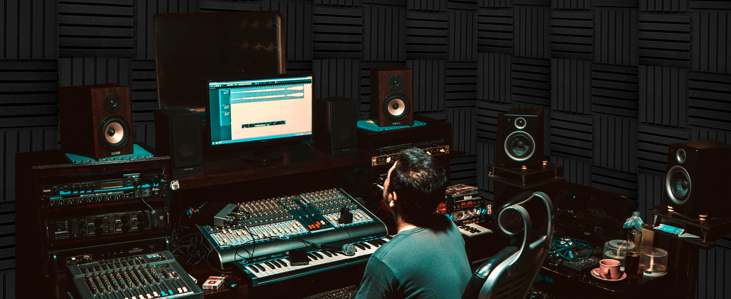 Акустичні пінопластові панелі для звукоізоляції 30x30x5 см, набір 24 шт. (чорний та сірий) — шумопоглинаючі панелі для студії звукозапису та дому