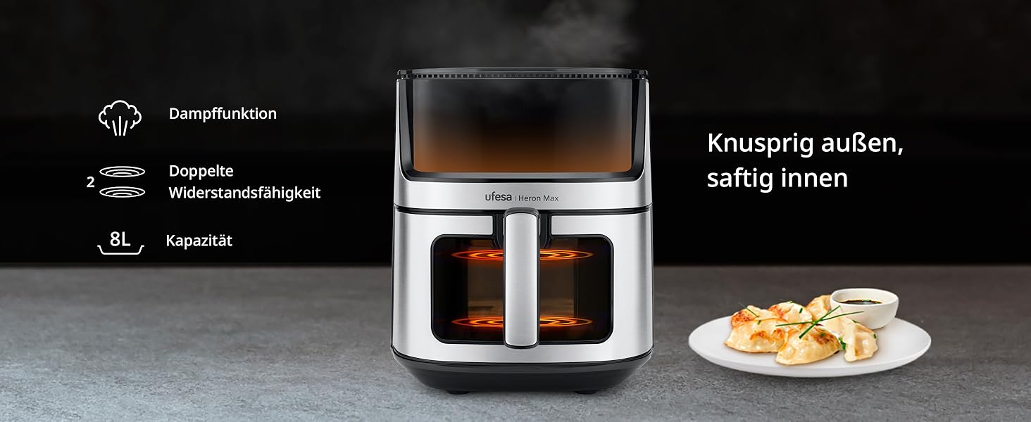 Фритюрниця Ufesa Phantom AF5000 з гарячим повітрям, 5л, Wi-Fi, App, LED-дисплей, 1500W, ексклюзивно від Amazon
