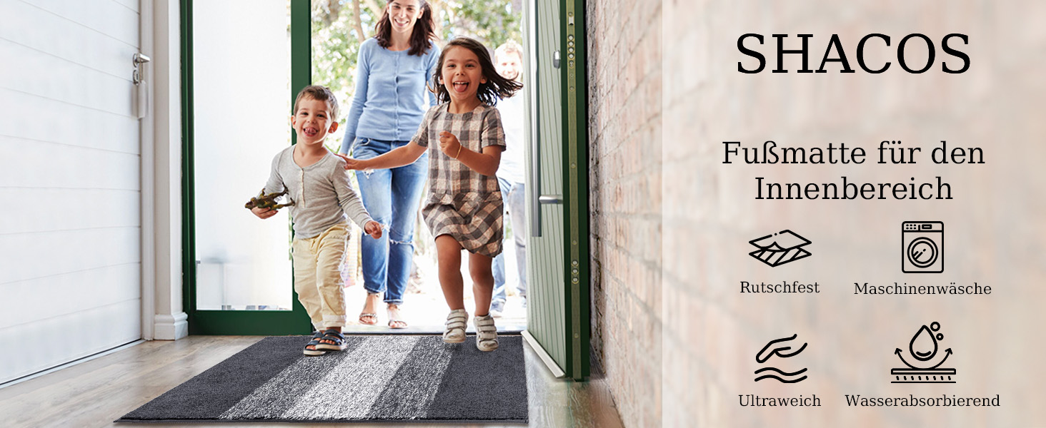 Килимок для дому та ванної кімнати SHACOS, 80 x 120 см, сірий (антиковзка, для входу, для ванної)