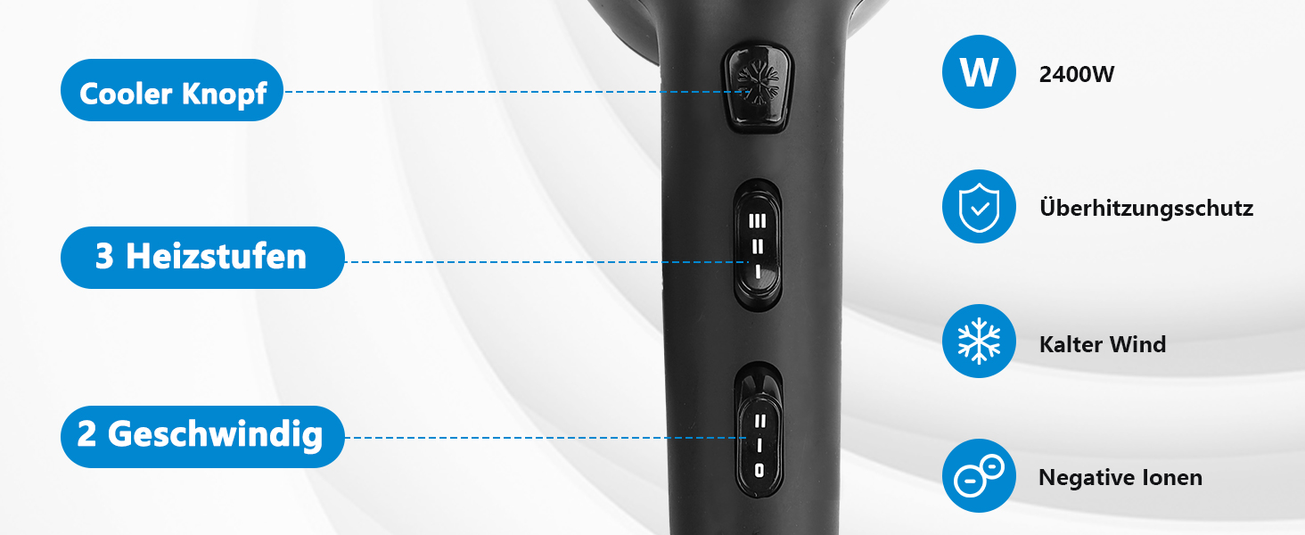 Фен Aigostar Monique 2400W з іонізацією, професійний, чорний, з насадкою-дифузором та аксесуарами