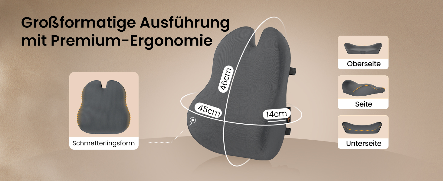 Подушка для спини ProtoArc з піни Memory Foam для офісного крісла, авто та столу - ергономічна поперекова підтримка, дихаюча, з регульованими ременями, сітчастий чохол - сіра