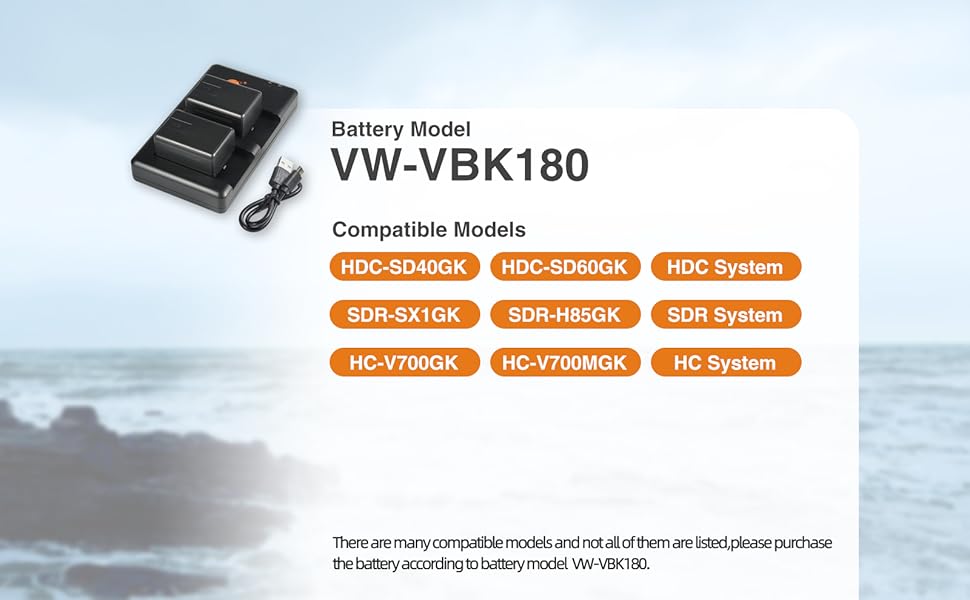 Запасний акумулятор VW-VBK180 (2 шт.) з двоканальною зарядкою для Panasonic SDR-H100, H101, H85 та інших моделей