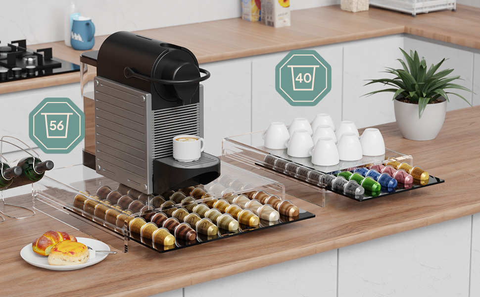 Підставка для капсул Nespresso HOMEXIN прозора на 40 капсул, висувна шухляда, стійкий органайзер для кавомашини