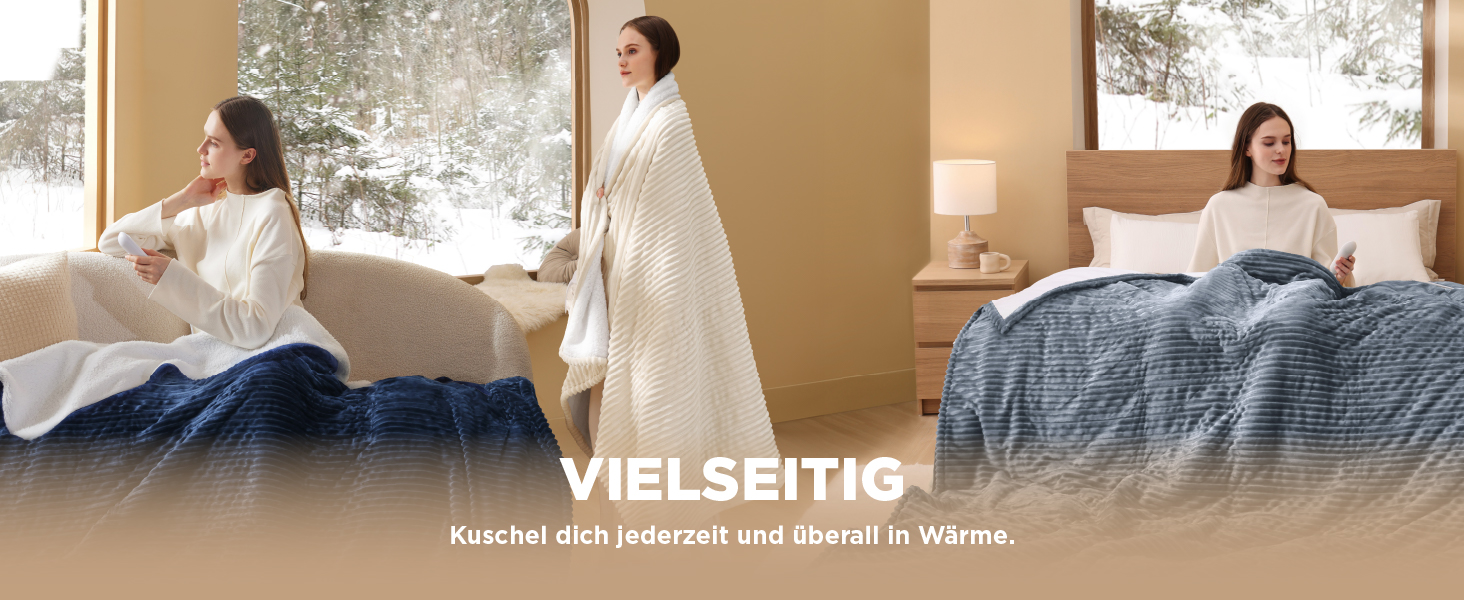 Електрична ковдра BEDSURE з автовимкненням 130x180 см - тепла ковдра з 6 режимами нагріву та таймером 10 годин, захист від перегріву до 8 годин, для дому та офісу, смугаста сіра 130 x 180 см