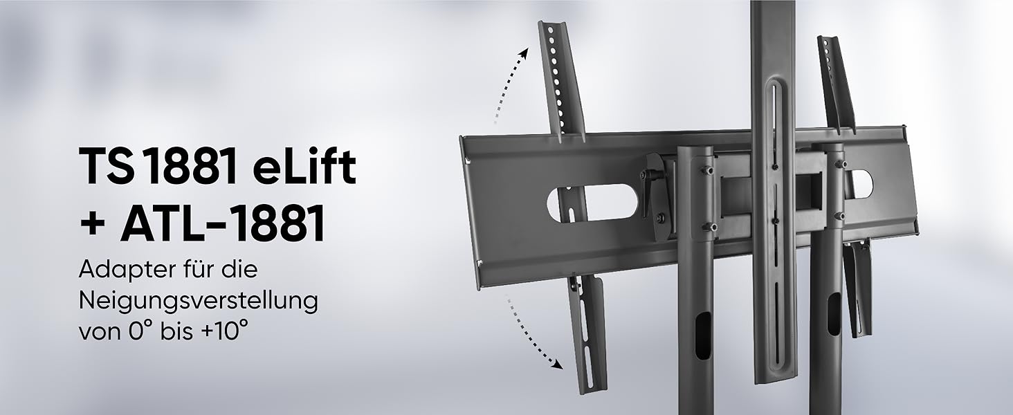 ONKRON Electric TV Stand with Wheels - Adjustable Height, 50-100 Inch TVs, 130kg Capacity, VESA 1000x600 - Black TS1991E-B