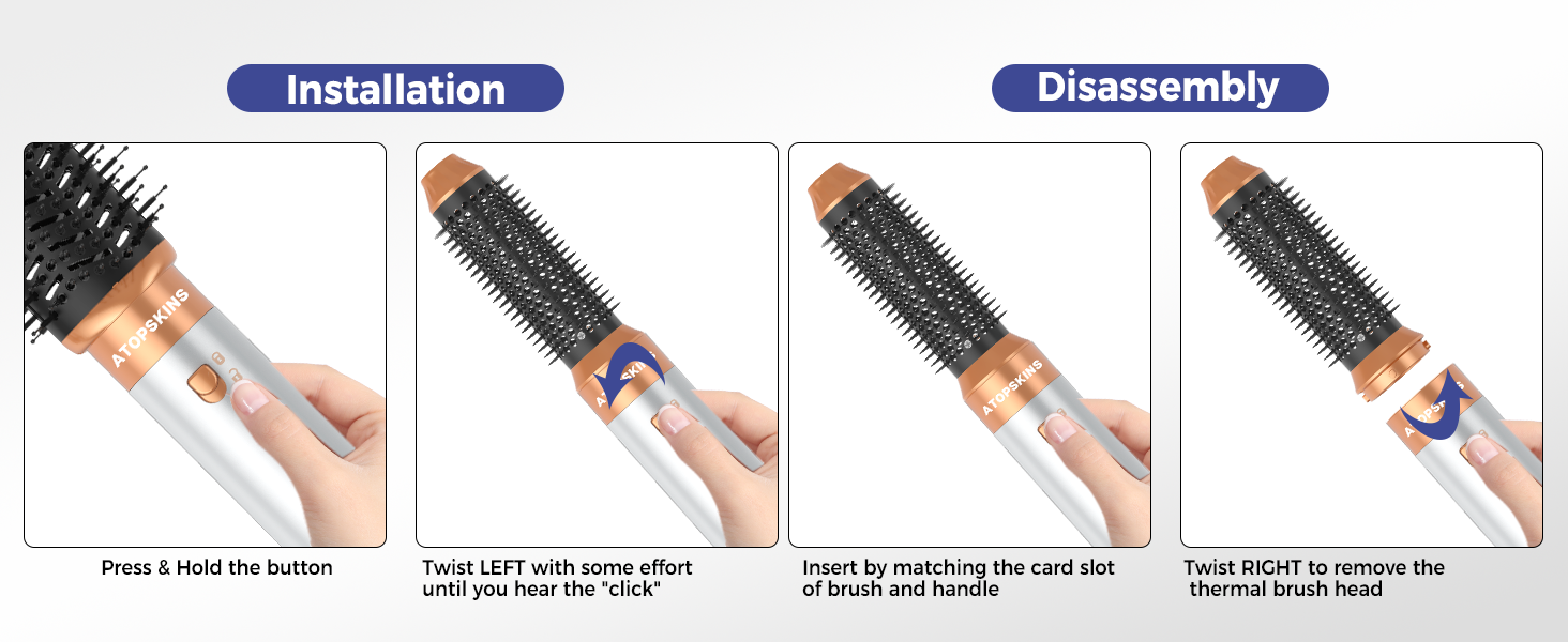Atopskins Фен-щітка 6 в 1: стайлер для волосся, фен, щипці для завивки, випрямляч, об'єм, локони
