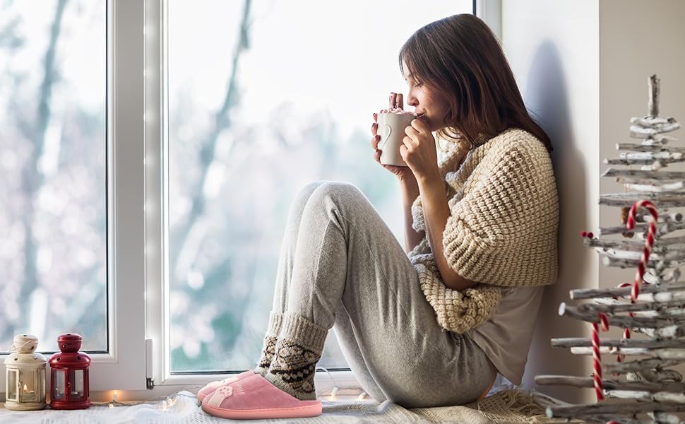 JACKSHIBO Теплі плюшеві тапочки для дому - жіночі та чоловічі, унісекс, 40/41 EU, рожеві