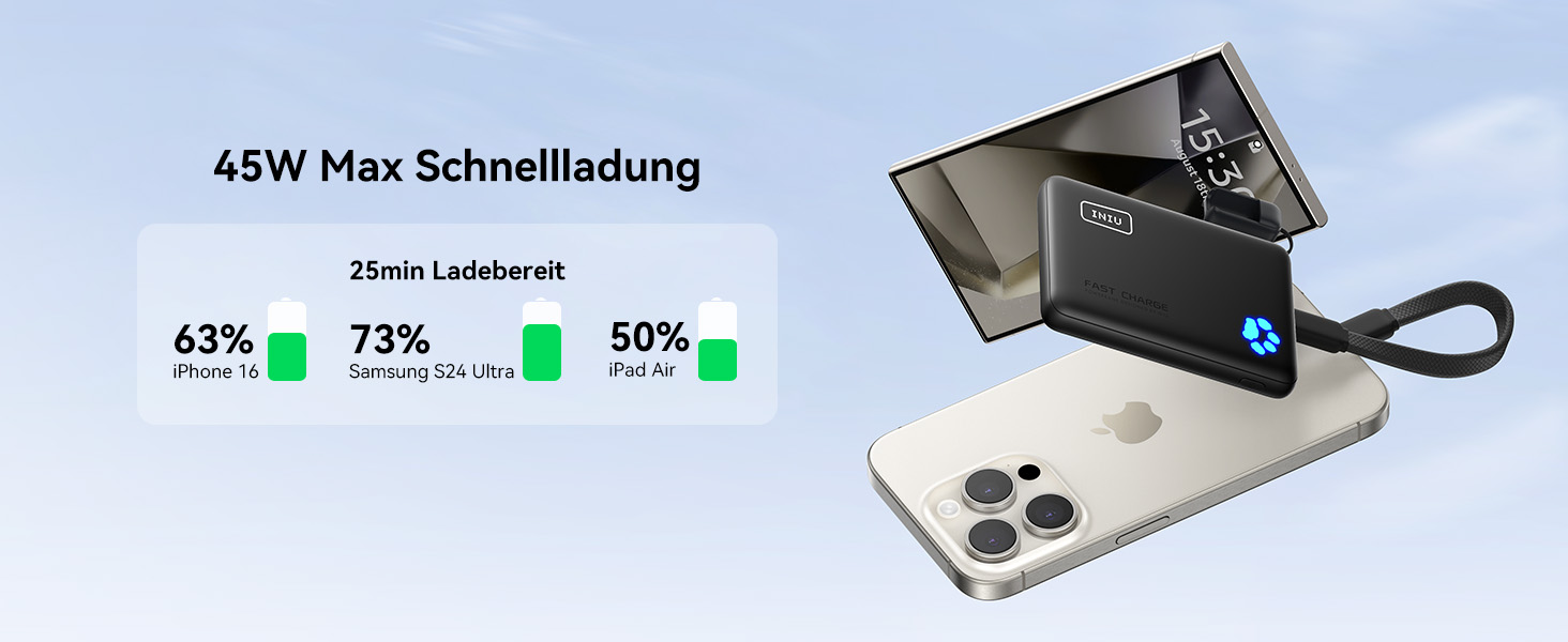 Power Bank INIU 10000mAh 45W USB-C PD3.0 з ліхтариком, бежевий - Зовнішній акумулятор для iPhone, Samsung, iPad