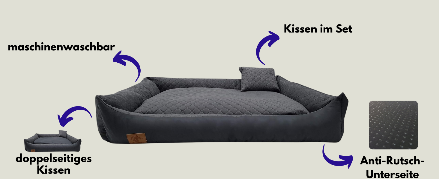 Odolplusz XXL Ліжко для великих собак 100x70 см, коричневе, знімний та праний чохол, двостороння подушка, лежак-диван для собак
