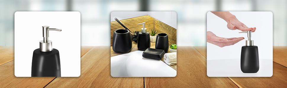 Дозатор мила KADAX з помпою, керамічний дозатор для мила, мийна станція для кухні та ванної кімнати (Чорний)