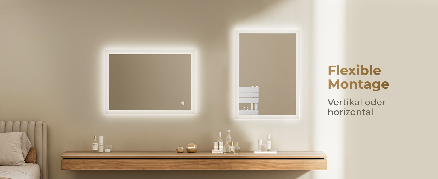 Дзеркало для ванної кімнати з підсвічуванням LED 80x60 см, регульоване, 3 кольори світла (3000K/4000K/6500K), антизапарник, вертикальна/горизонтальна установка, без збільшення 3x