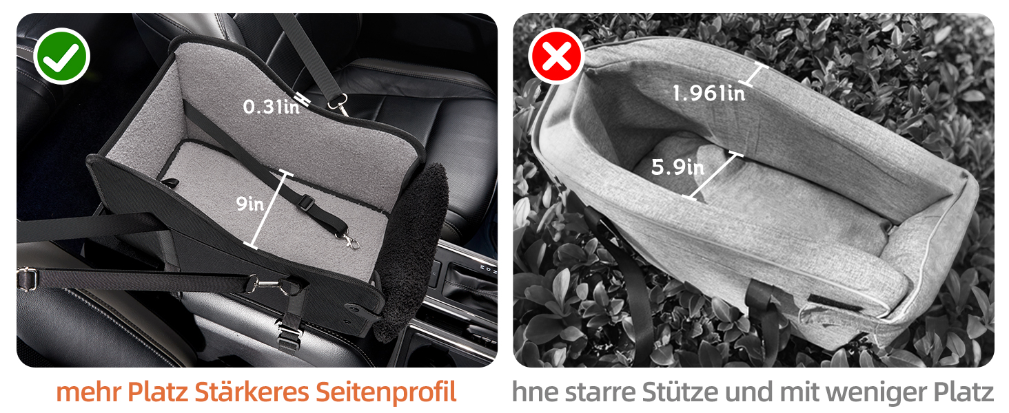 Автокрісло для собак та котів GGW | Безпечне автокрісло для маленьких собак та котів з подвійним кріпленням, водонепроникне, з бічними кишенями та швидкою установкою (сумісне з 99% підлокітників) (Чорний, стандартний стиль)