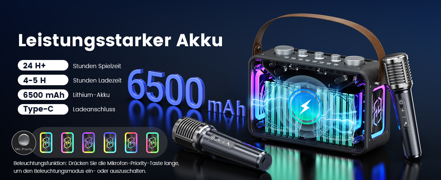 Караоке-система HWWR MS81 з 2 мікрофонами Bluetooth 5.3, підтримка USB/TF-карти/AUX, функція запису, для дому та вечірок, чорний колір