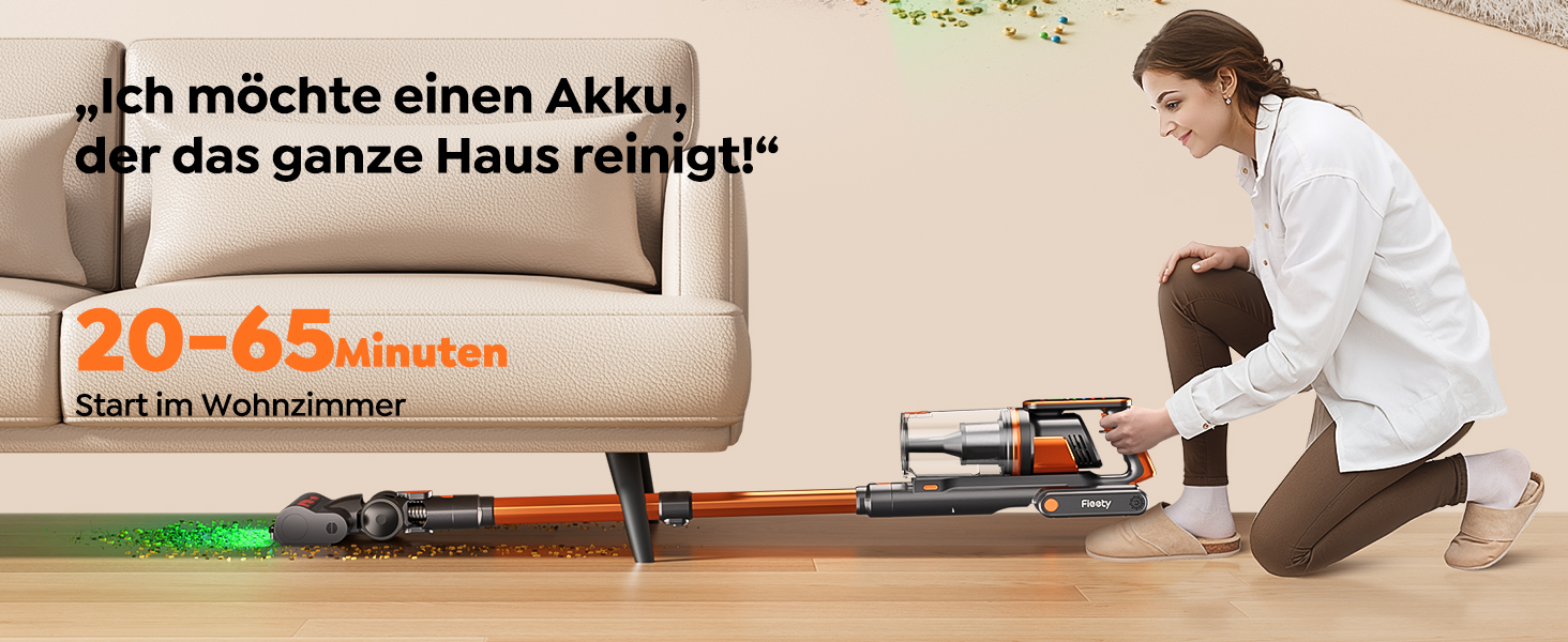 Бездротовий пилосос Fieety з акумулятором, 600W, 50kPa, 65 хв роботи, док-станція на стіні, ароматерапія, автоматичний режим, сенсорний дисплей, висувний шланг 1 м для твердих поверхонь, килимів, шерсті тварин та авто