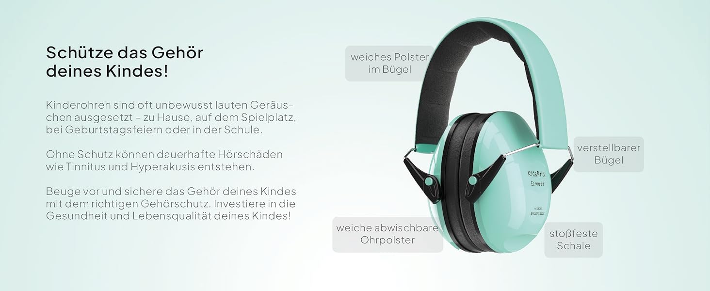 Senner® KidsPro навушники-захисники для дітей | Захист від шуму | SNR 28 dB | 12 років | Зростаючі | Навушники-захисники для дітей | М'ятний колір