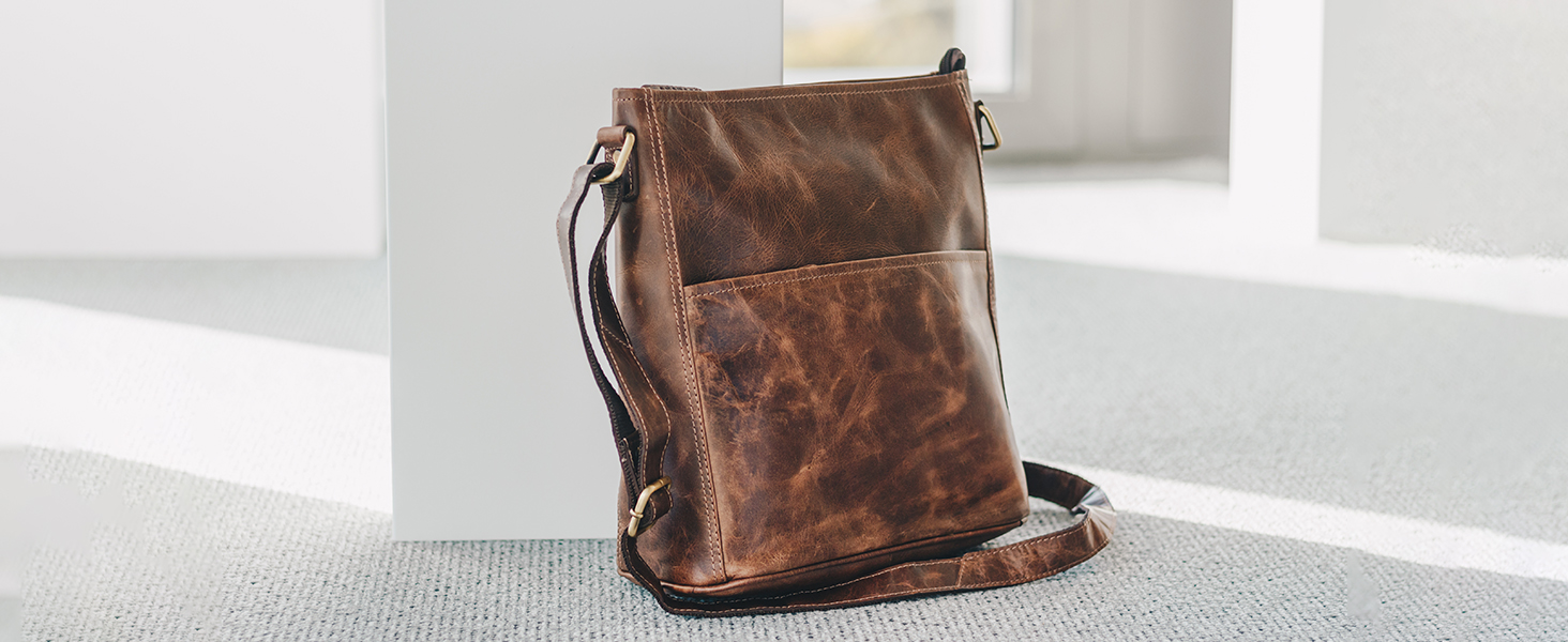 Сумка жіноча шкіряна Leabags Premium Nature Hellbraun: крос-боді, на плече, для роботи, університету, школи, повсякдення