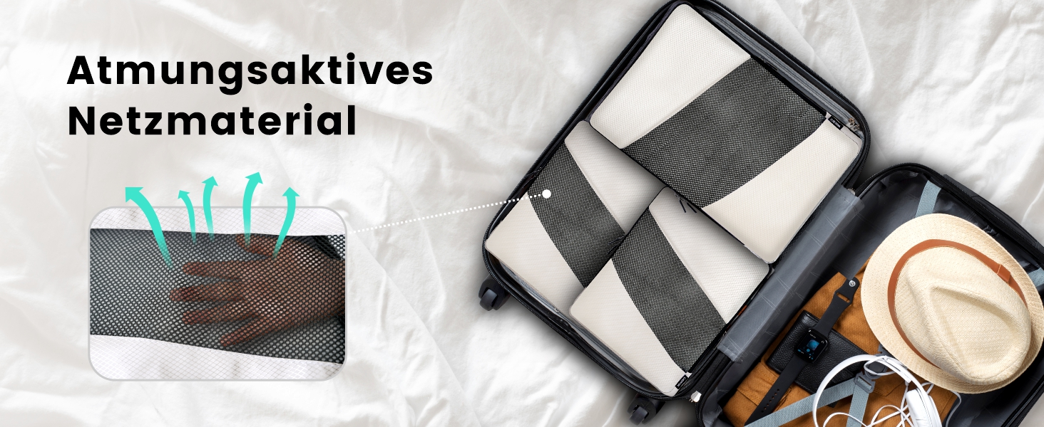 Набір органайзерів для валізи з компресією, 6 шт. - Кубики для пакування одягу, білий (Elfenbein) - Організація багажу в дорогу