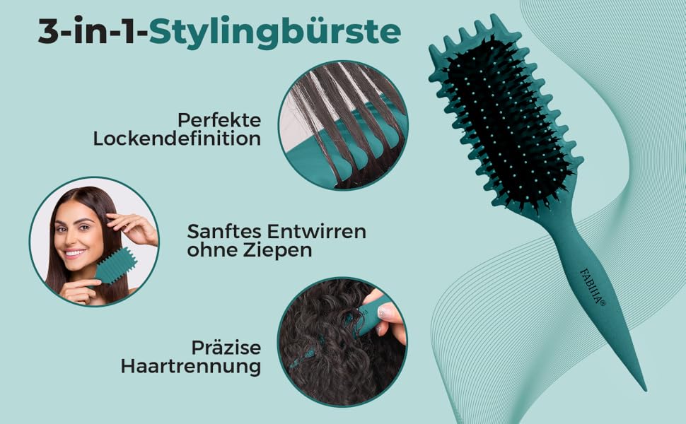 Щітка для волосся Lockenbürste Premium - для кучерявого волосся, біо-щітка з щетиною дикого кабана, без заплутування, оригінальна 3-в-1 для створення локонів (Ліловий/Блакитно-зелений)