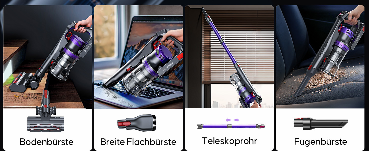 Бездротовий акумуляторний пилосос 600W, 50KPa, 65 хвилин роботи, з HD-дисплеєм, ароматерапією, контейнером 1,8L, світлодіодне освітлення, щітка для килимів, твердих поверхонь та шерсті тварин