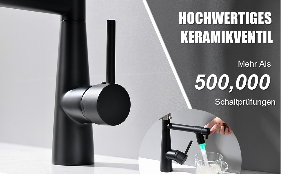 LED кухонний змішувач з спіральною пружиною, поворотний на 360°, з двома виливами, висувний, для кухні, з душем, високий тиск, з матовим нікелем