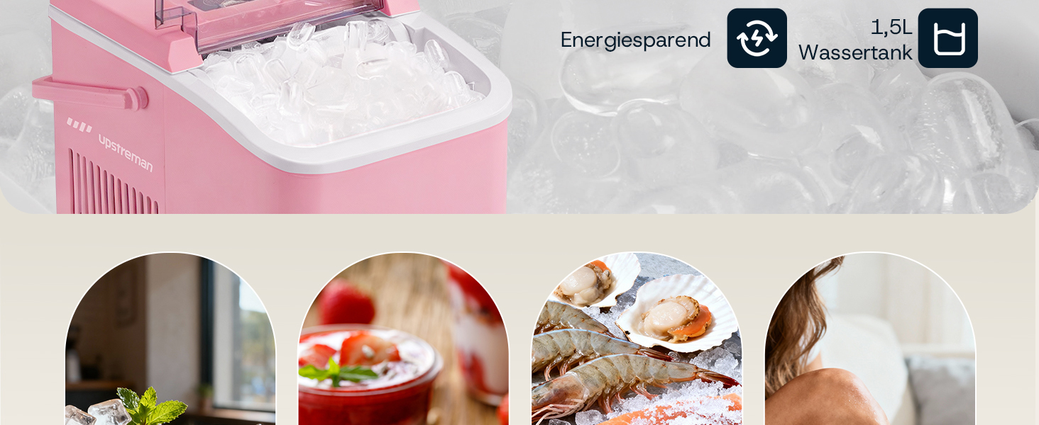 Машина для приготування льоду Upstreman BI12: рожева, автоматична очистка, для дому, кухні, офісу