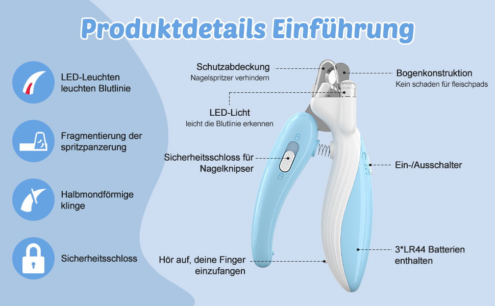 Тример для когтів домашніх тварин DONGKER з LED-підсвічуванням та гострою клинком, для собак та котів середніх та маленьких порід