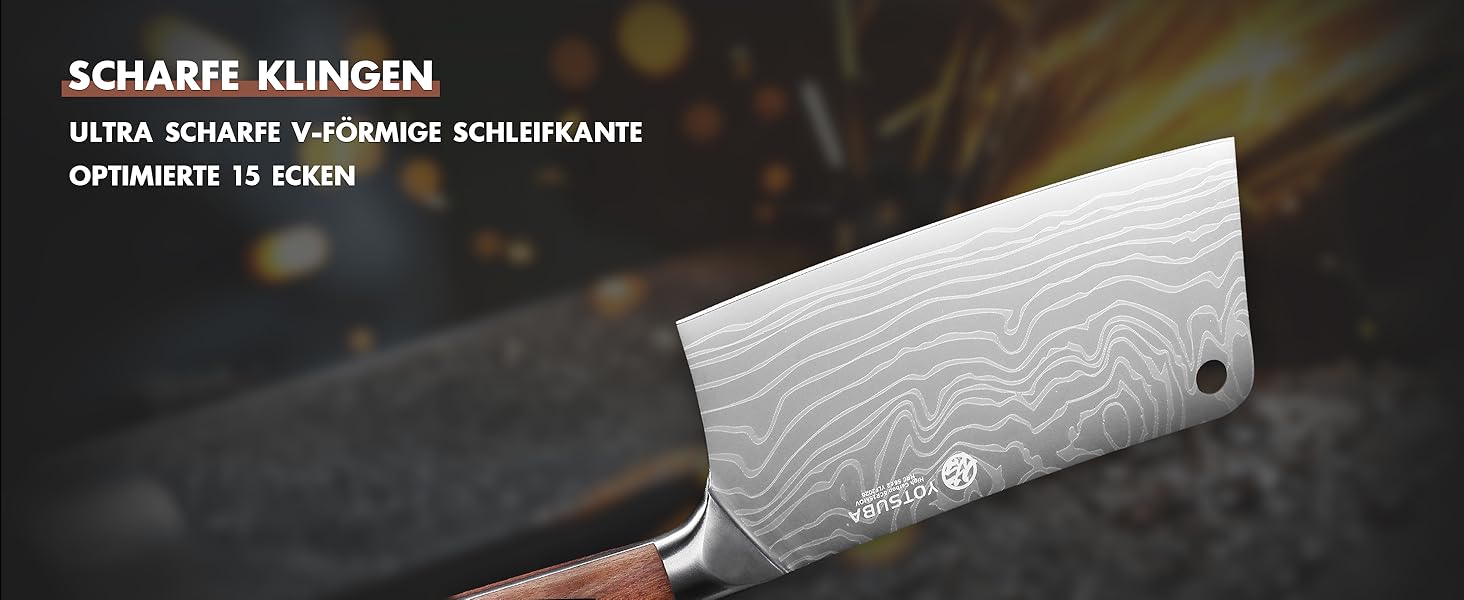 Кухонний ніж YOTSUBA Hackmesser 18 см: професійний кухонний тесак для м'яса та овочів з ергономічною ручкою Pakkawood