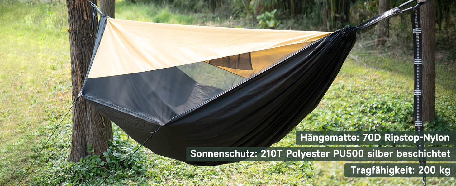 Гамак для кемпінгу з москітною сіткою та стропом, великий на 2 особи, 290 x 140 см, швидко розкладається, ультралегкий, армійний/зелений колір