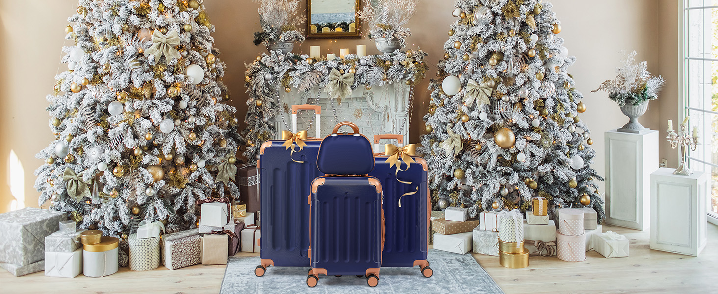 Набір валіз LEADZM 4 шт. з косметичною сумкою, міцними кутами та телескопічною ручкою. Валіза з ABS-пластику, підходить для ручної поклажі (Чорний, Navy-браун, в смужку)