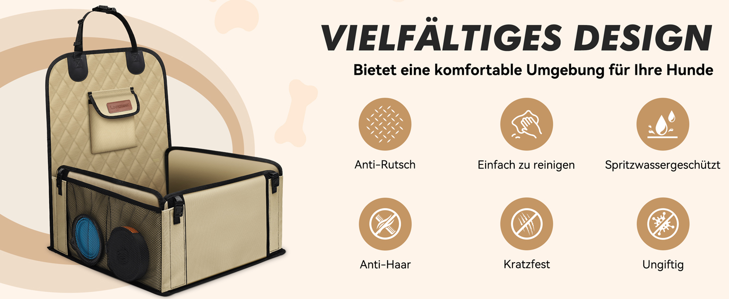 Автокрісло для собак: стабільне, водонепроникне, з підсиленими стінами та ременями безпеки, підходить для собак середніх та малих порід, бежеве