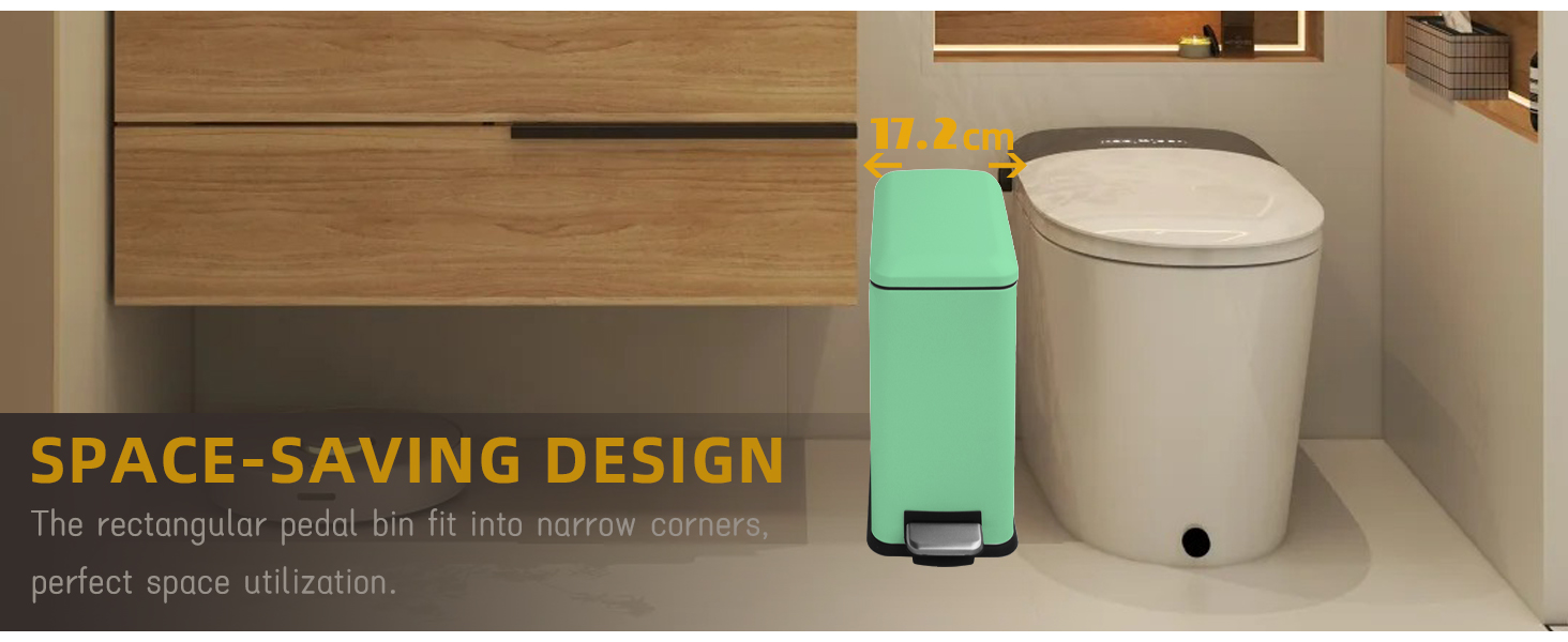 Відро для сміття кухонне 30 літрів, вузьке з кришкою, з м'яким закриттям, з педаллю, для кухні, ванної кімнати та офісу, зелене