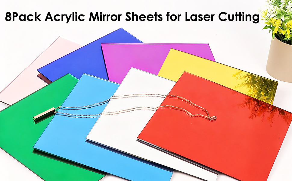 Акрилові дзеркала та пластини, 3 мм, кольорові, 20x20 см, 8 шт. для рукоділля, декору та DIY проєктів