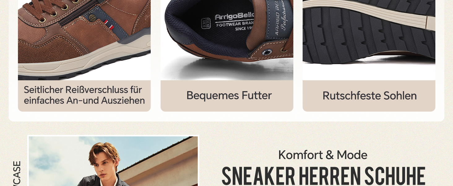 ARRIGO BELLO Кросівки для чоловіків, коричневі, на блискавці, трекінгові, зручні, 41-46 EU