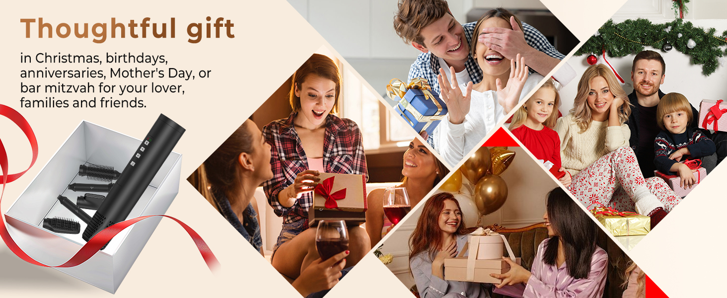 Набір для укладки волосся 6 в 1: фен-щітка, плойка, випрямляч, термощітка, фен, для всіх типів волосся (Чорний)