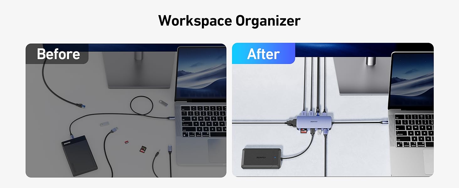 Док-станція BENFEI USB-C MST Hub - 11 в 1: 2HDMI 4K, VGA, 3 x USB 3.0, SD/TF, Ethernet, PD 100W, 3.5mm Aux для MacBook, XPS, Surface (Сірий)