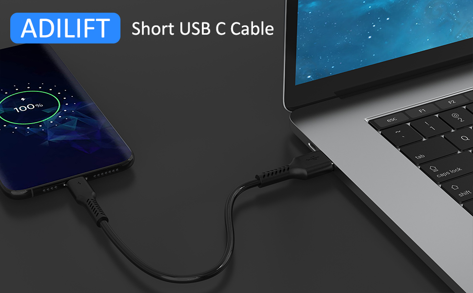 USB-C кабель короткий 20 см (5 шт) Type-C 3A для Samsung Galaxy, Huawei, OnePlus - Чорний