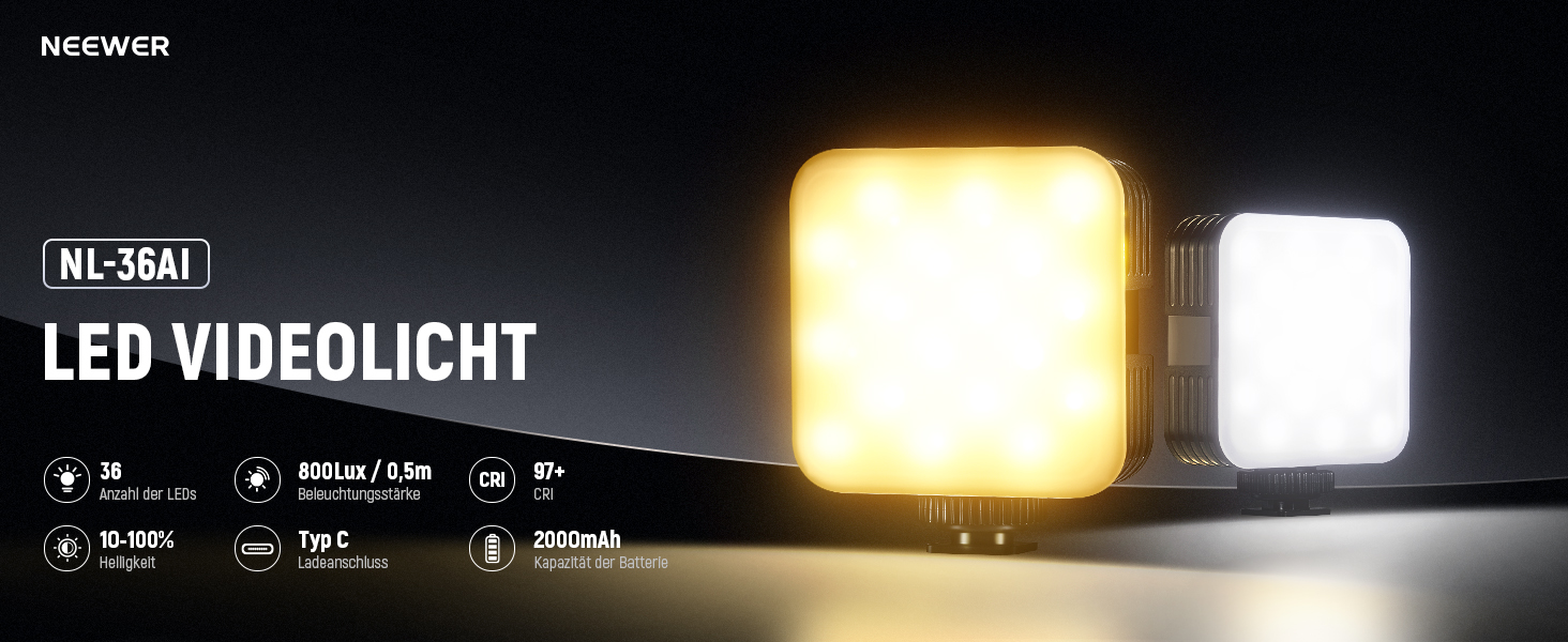 NEEWER NL-36AI RGB LED панель для відеозйомки: 8W, 2700K–7500K, регульоване RGB освітлення, 4000mAh, металева, для DSLR, стрімінгу