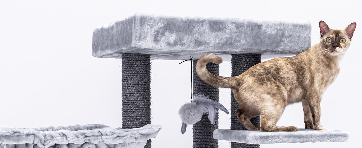 Котячий будиночок Petrebels Cleopatra: когтеточка, лежанка, печера, 134 см, бежевий/сірий