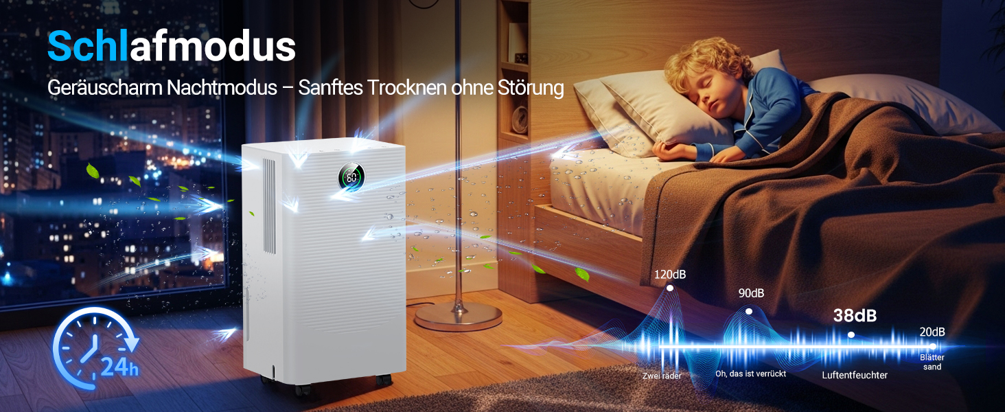 Електричний осушувач повітря 20л/день з датчиком вологості та LED дисплеєм, таймером, 3 режими, для спальні, офісу, підвалу, безперервна подача, білий